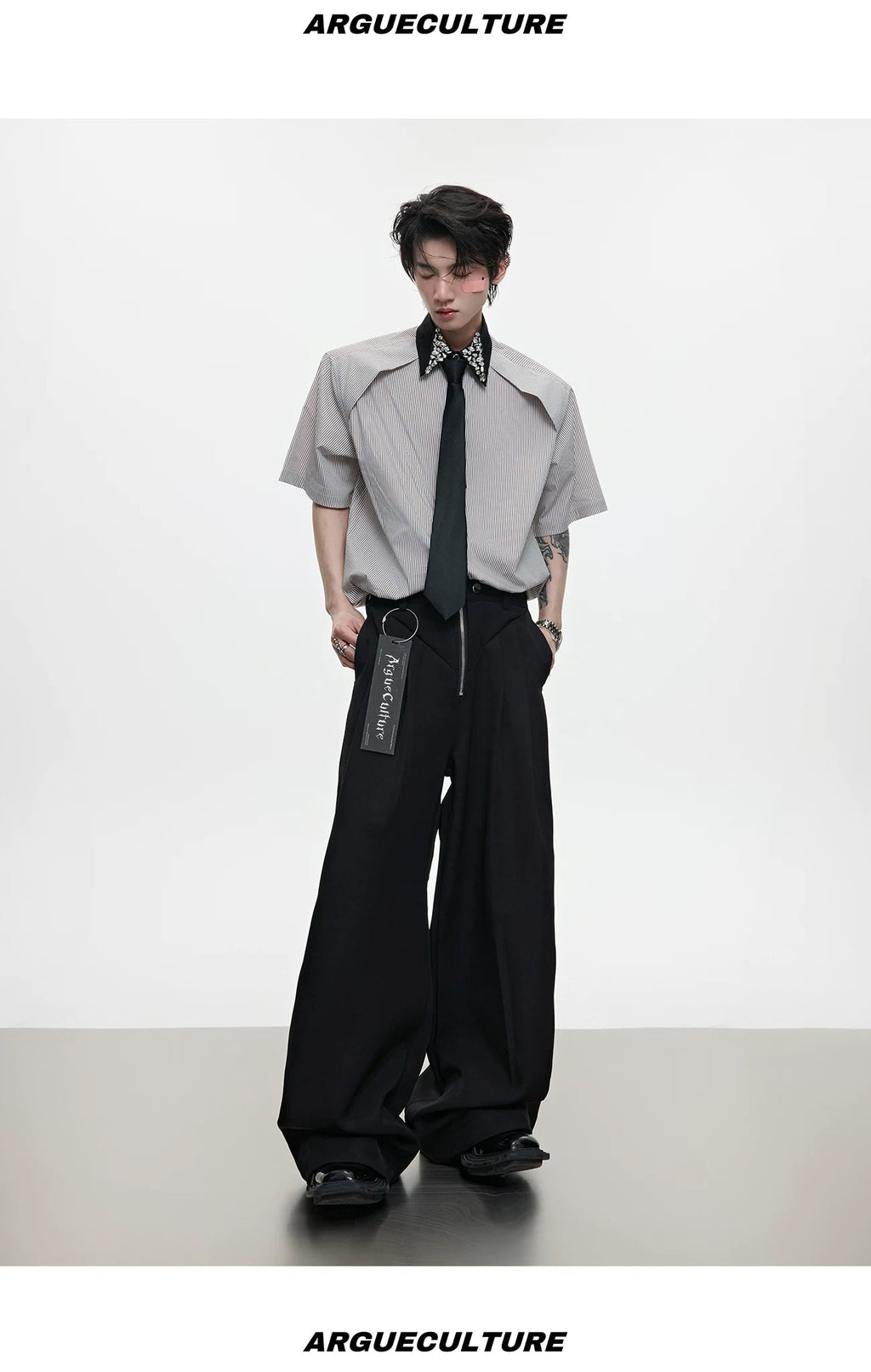 Rhinestone Stripe Tie-Collar Shirt - COPPING THREADS - Argue Culture