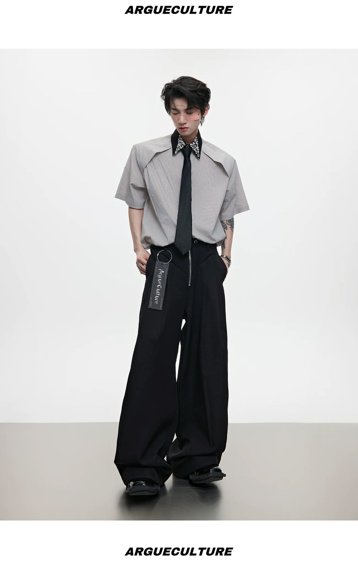 Rhinestone Stripe Tie-Collar Shirt - COPPING THREADS - Argue Culture