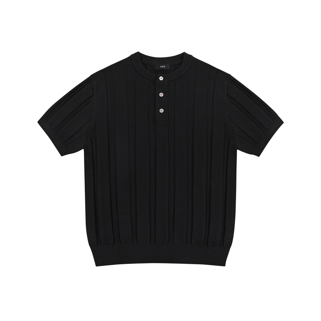 Ribbed Short-Sleeve Henley - COPPING THREADS - IDLT