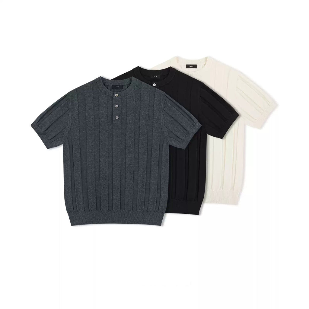 Ribbed Short-Sleeve Henley - COPPING THREADS - IDLT