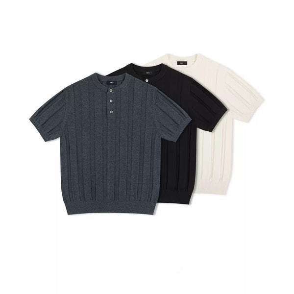 Ribbed Short-Sleeve Henley - COPPING THREADS - IDLT