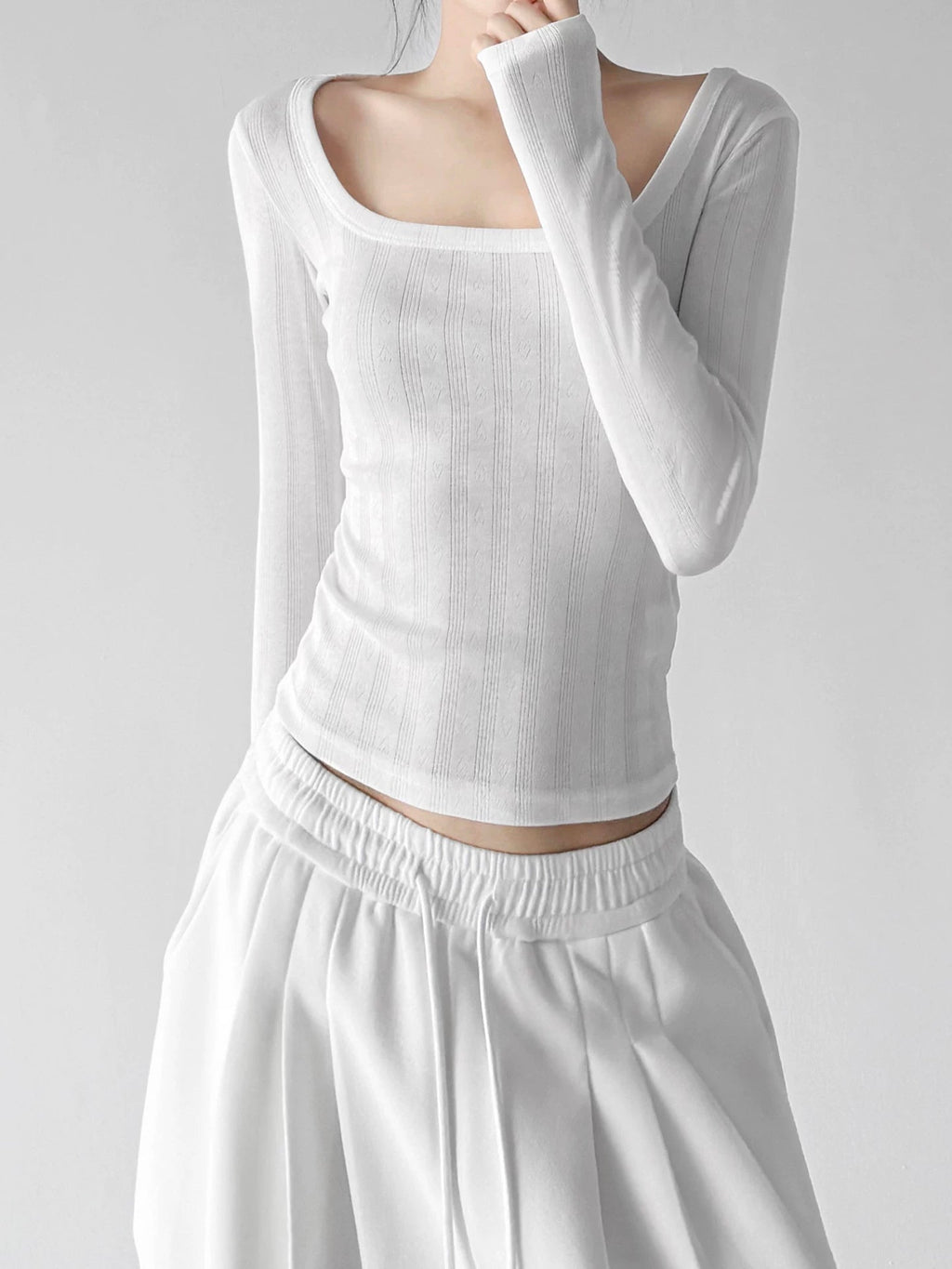 Ribbed Square-Neck Long-Sleeve T-Shirt - COPPING THREADS - CT ORIGINALS