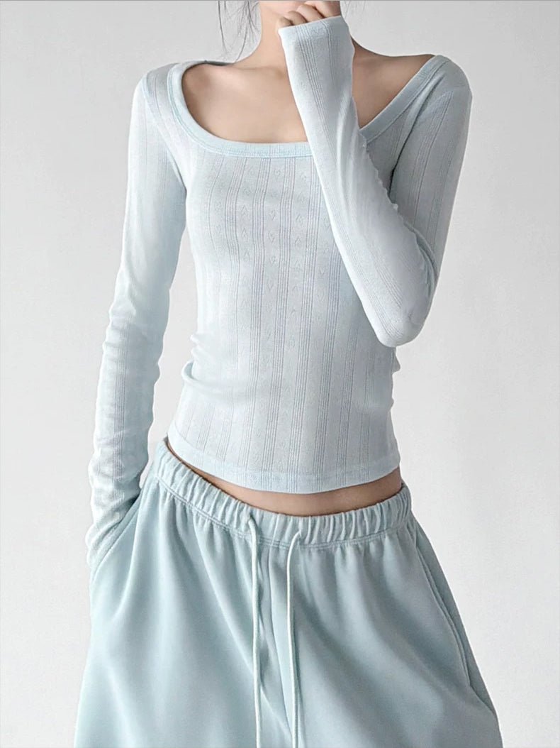 Ribbed Square-Neck Long-Sleeve T-Shirt - COPPING THREADS - CT ORIGINALS