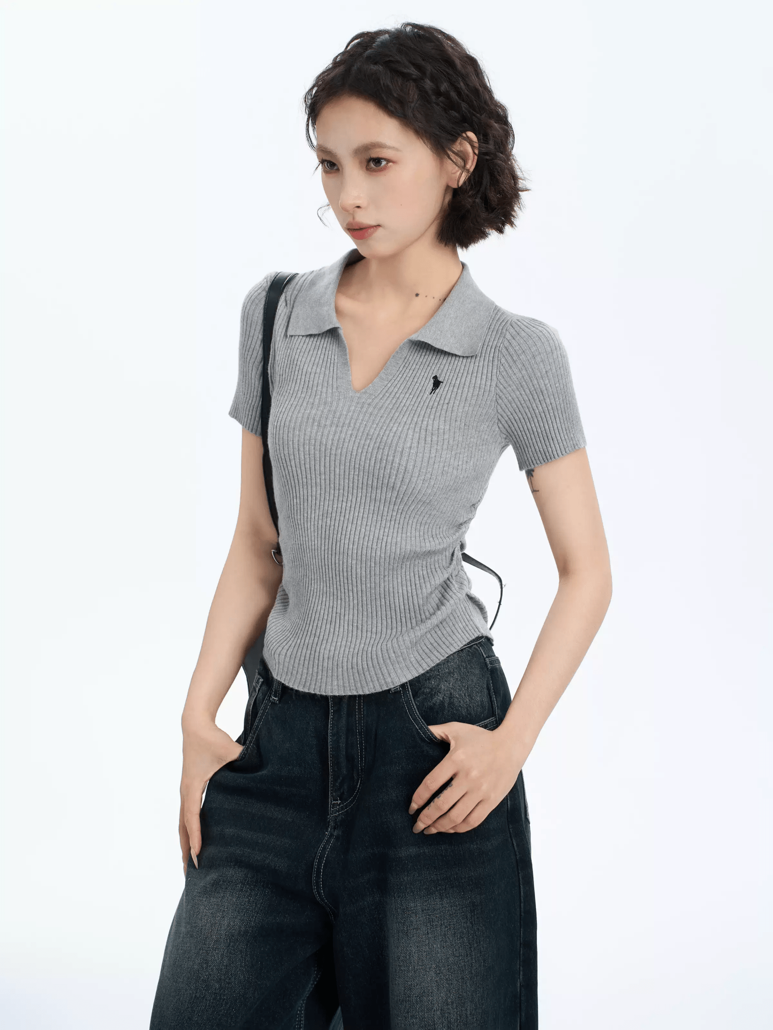 Ribbed V - Neck Fitted Polo Knit Tee - COPPING THREADS - CT Select