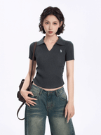 Ribbed V - Neck Fitted Polo Knit Tee - COPPING THREADS - CT Select