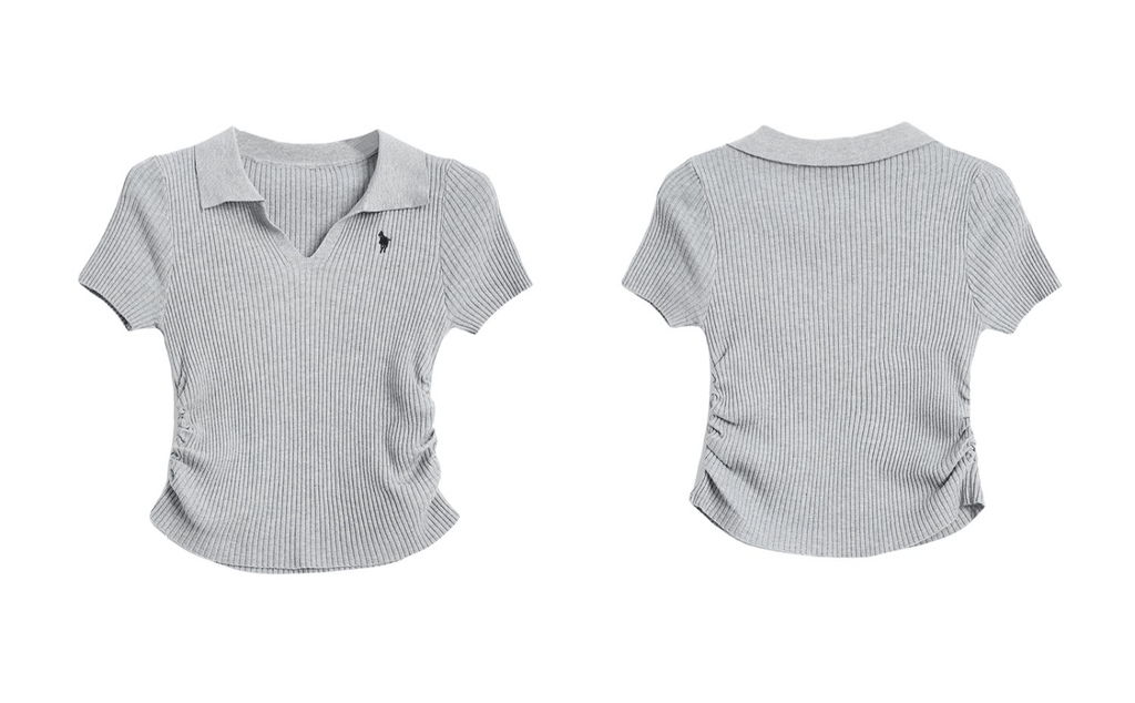 Ribbed V - Neck Fitted Polo Knit Tee - COPPING THREADS - CT Select