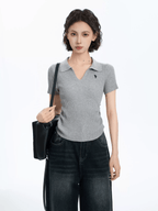 Ribbed V - Neck Fitted Polo Knit Tee - COPPING THREADS - CT Select