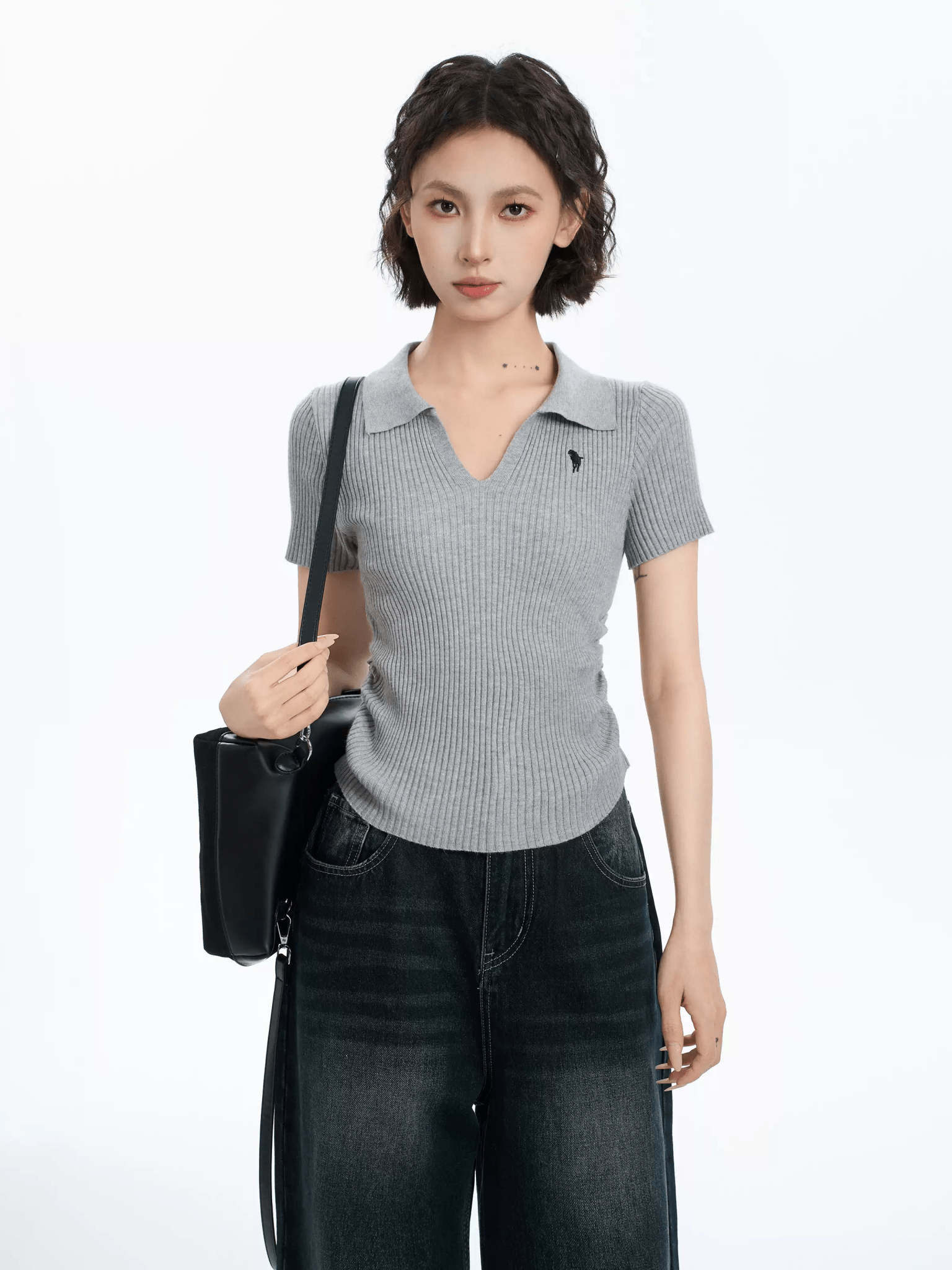 Ribbed V - Neck Fitted Polo Knit Tee - COPPING THREADS - CT Select