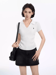 Ribbed V - Neck Fitted Polo Knit Tee - COPPING THREADS - CT Select
