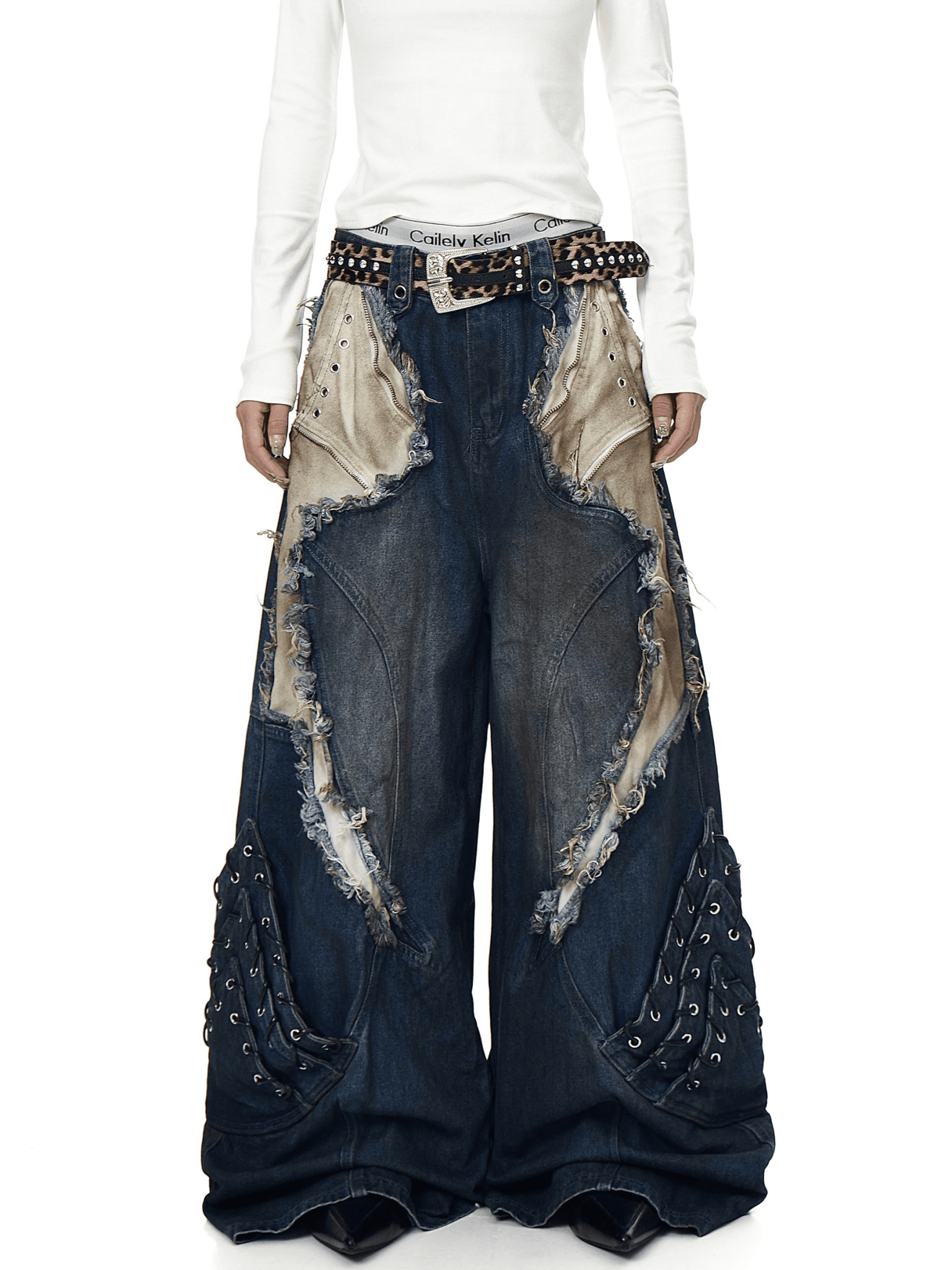 Rip Panels & Studs Distressed Wide Leg Jeans - COPPING THREADS - CT Select Main image