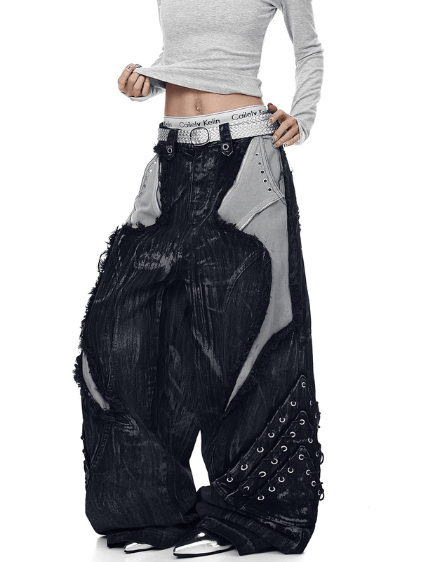 Rip Panels & Studs Distressed Wide Leg Jeans - COPPING THREADS - CT Select