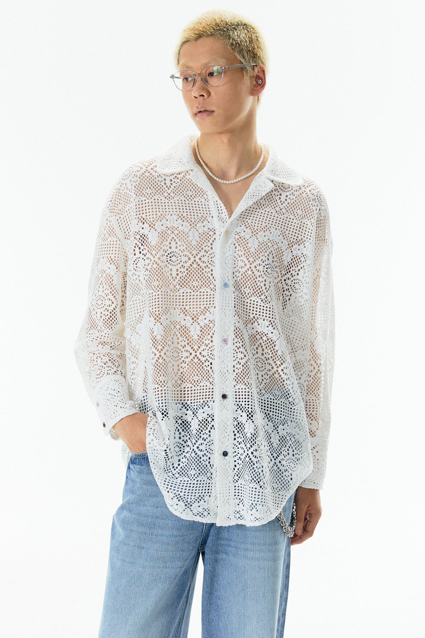 Ripple Lace Hollow - Out White Shirt - COPPING THREADS - APRIORITY