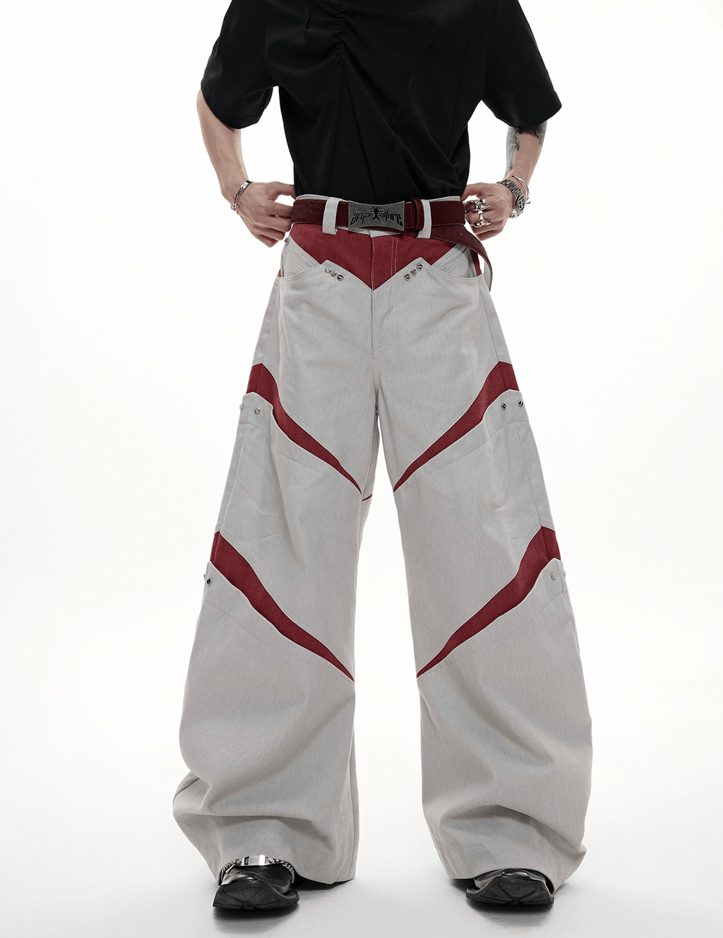 Rivet Accents Multi - Panel Wide - Leg Cargo Pants - COPPING THREADS - ArguE CulturE