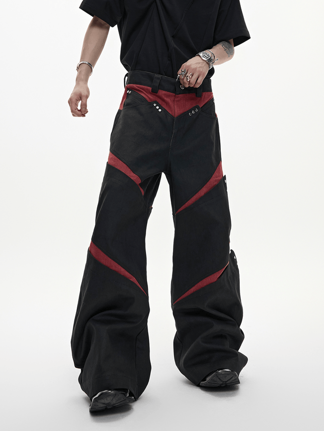 Rivet Accents Multi-Panel Wide-Leg Cargo Pants Main Image