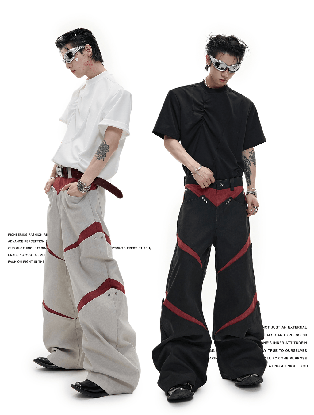 Rivet Accents Multi - Panel Wide - Leg Cargo Pants - COPPING THREADS - ArguE CulturE