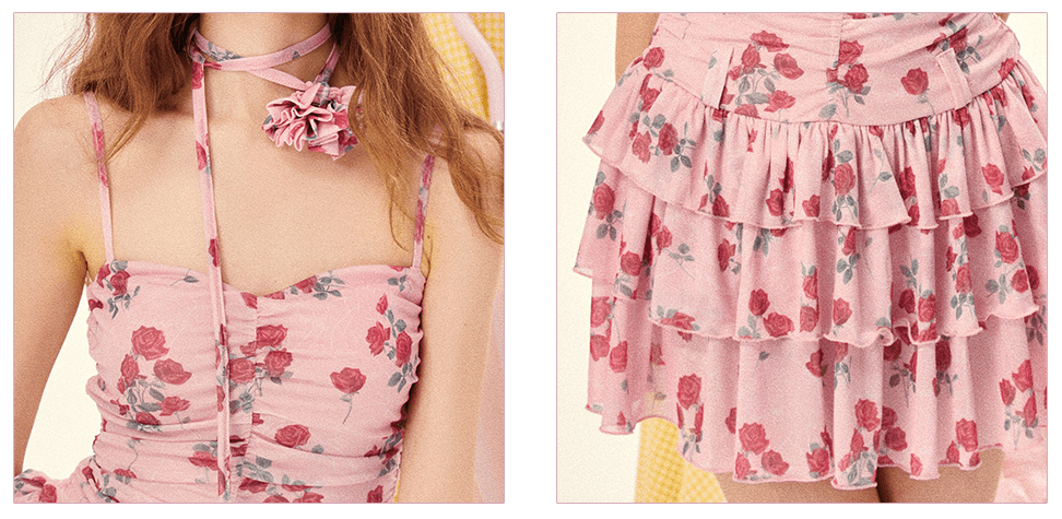 Rose Print Mesh Layered Mini Dress - COPPING THREADS - Girly Fancy