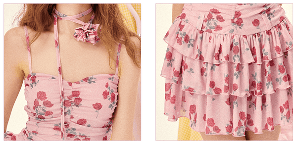 Rose Print Mesh Layered Mini Dress - COPPING THREADS - Girly Fancy