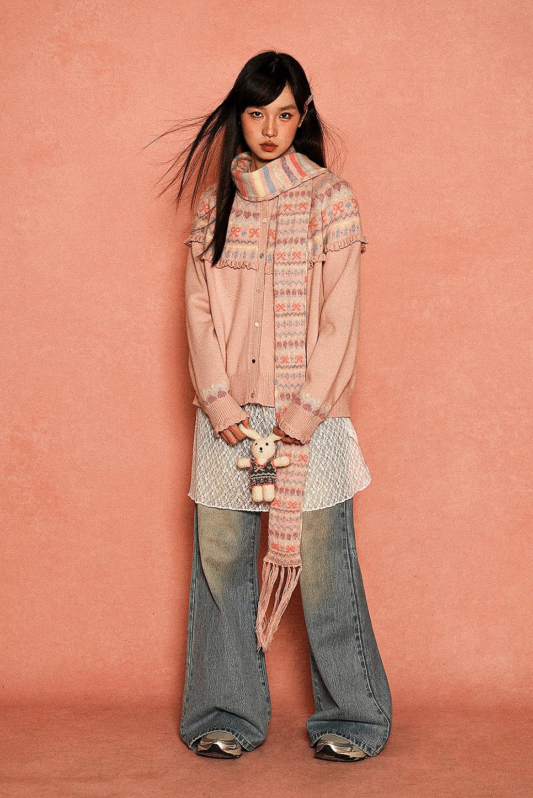 Round Neck Fair Isle Butterfly Pattern Knitted Cardigan - COPPING THREADS - MOROMORO