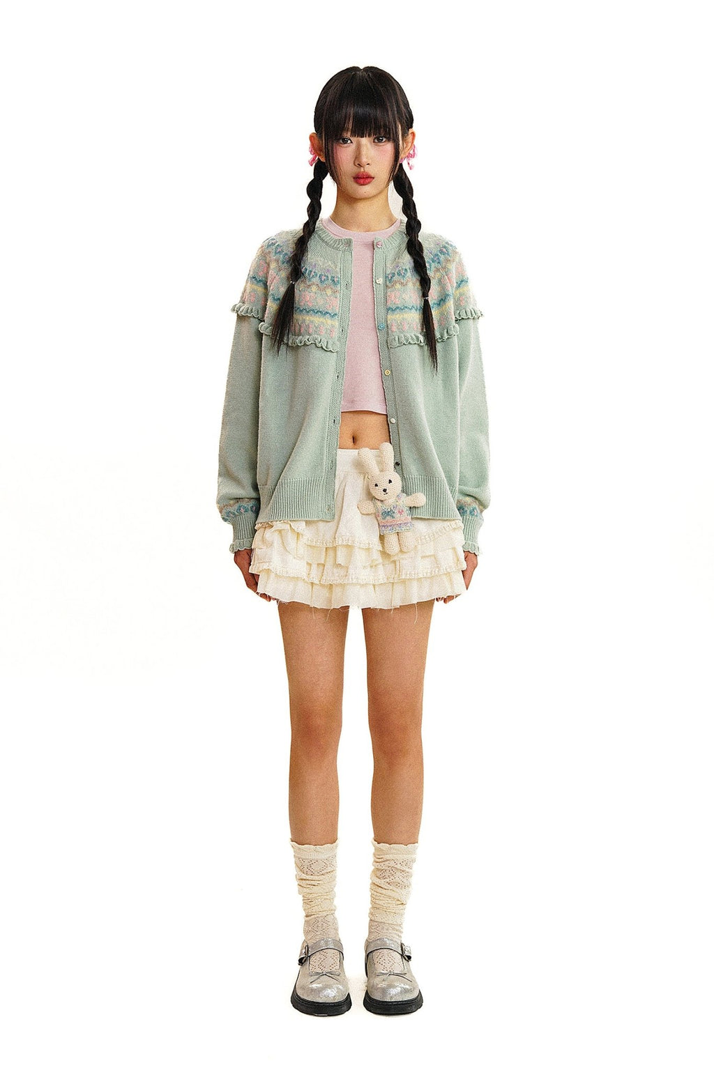 Round Neck Fair Isle Butterfly Pattern Knitted Cardigan - COPPING THREADS - MOROMORO