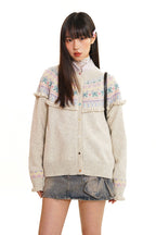Round Neck Fair Isle Butterfly Pattern Knitted Cardigan - COPPING THREADS - MOROMORO
