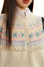 Round Neck Fair Isle Butterfly Pattern Knitted Cardigan - COPPING THREADS - MOROMORO