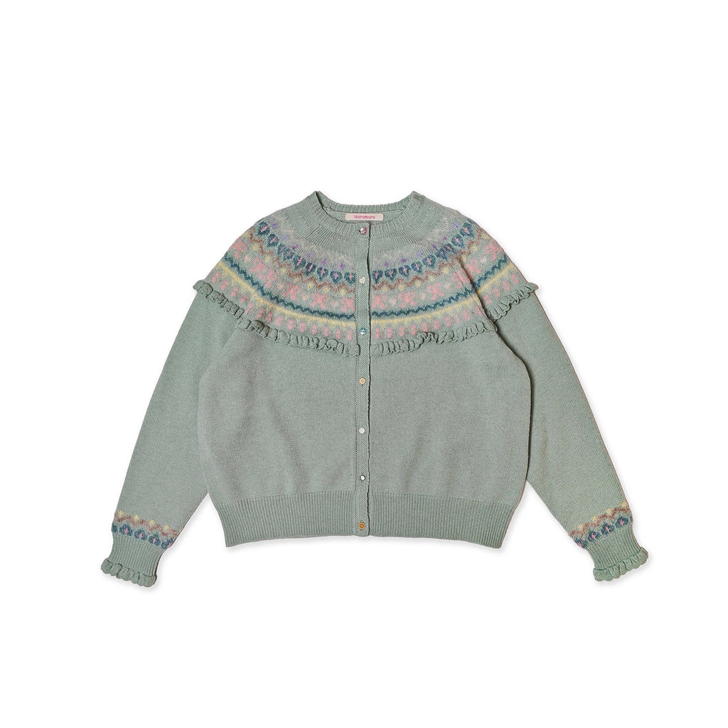 Round Neck Fair Isle Butterfly Pattern Knitted Cardigan - COPPING THREADS - MOROMORO