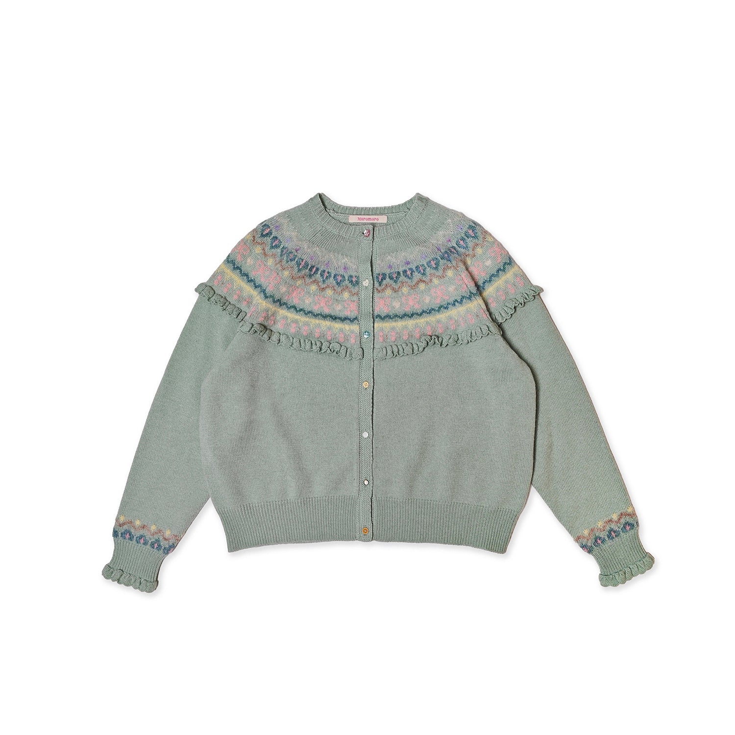 Round Neck Fair Isle Butterfly Pattern Knitted Cardigan - COPPING THREADS - MOROMORO