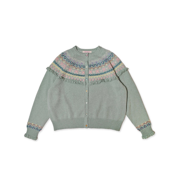 Round Neck Fair Isle Butterfly Pattern Knitted Cardigan - COPPING THREADS - MOROMORO