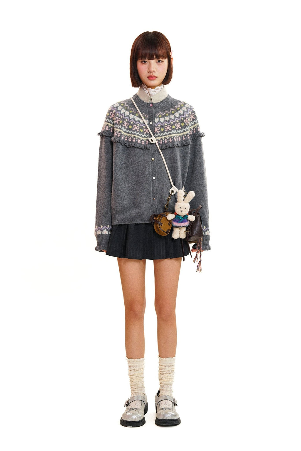 Round Neck Fair Isle Butterfly Pattern Knitted Cardigan - COPPING THREADS - MOROMORO