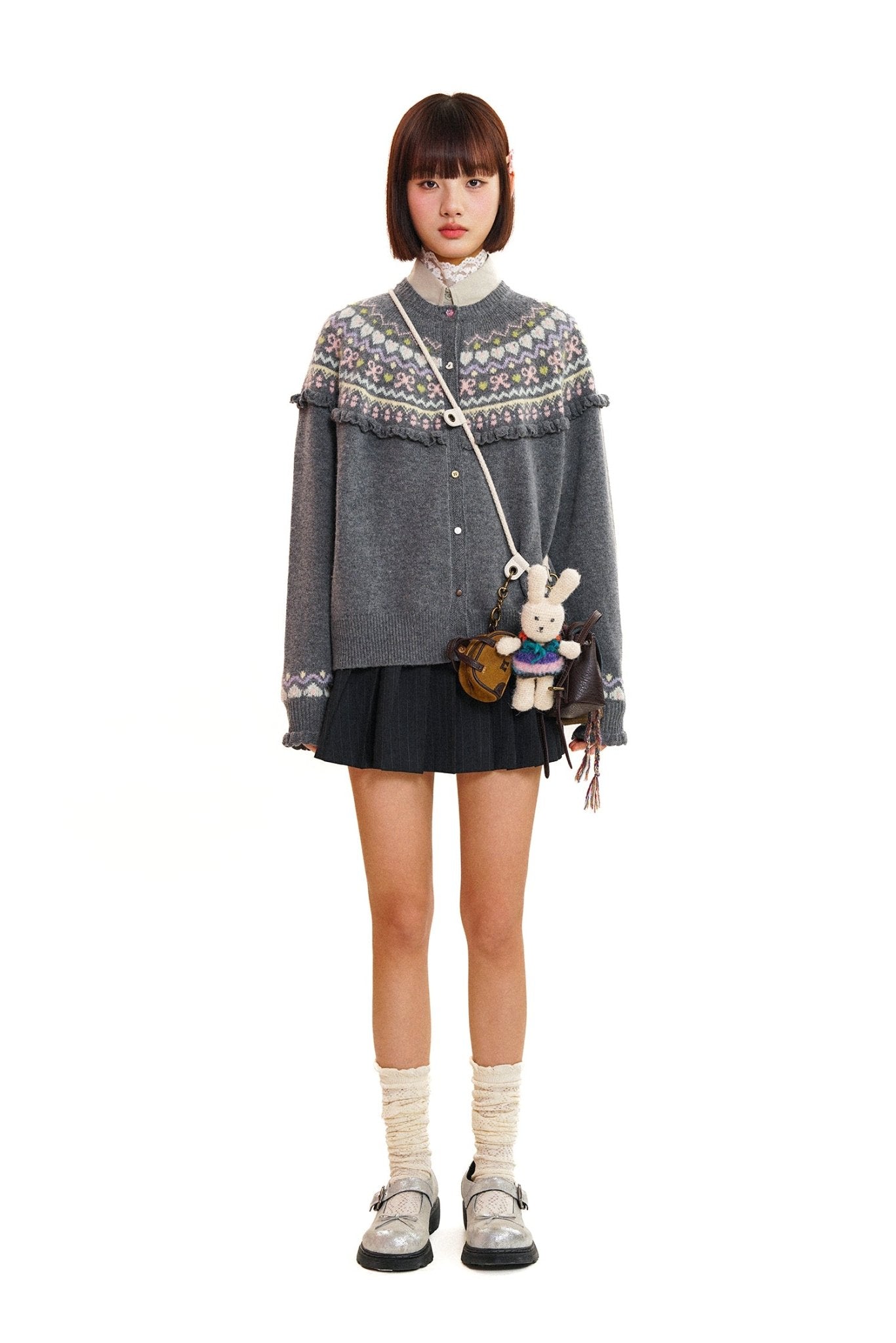 Round Neck Fair Isle Butterfly Pattern Knitted Cardigan - COPPING THREADS - MOROMORO