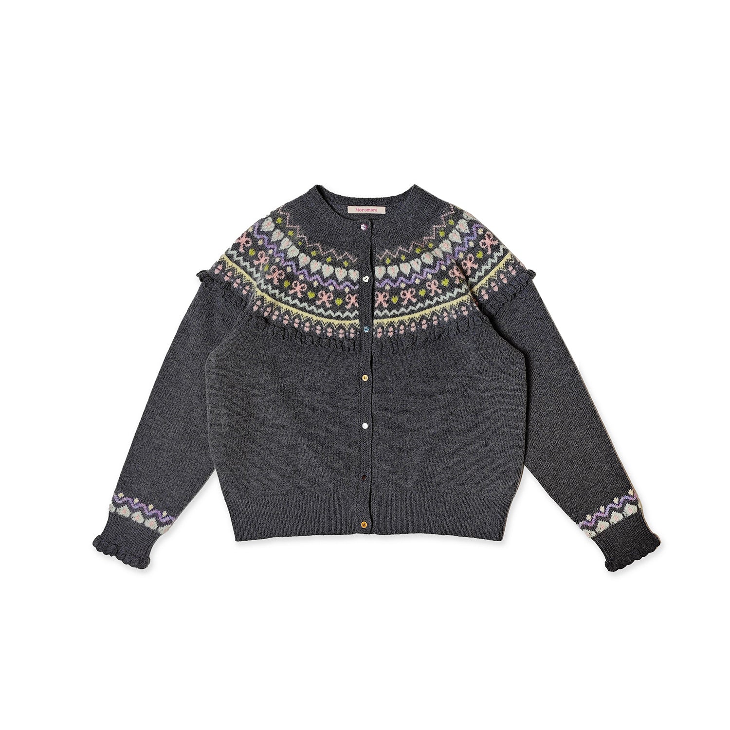 Round Neck Fair Isle Butterfly Pattern Knitted Cardigan - COPPING THREADS - MOROMORO