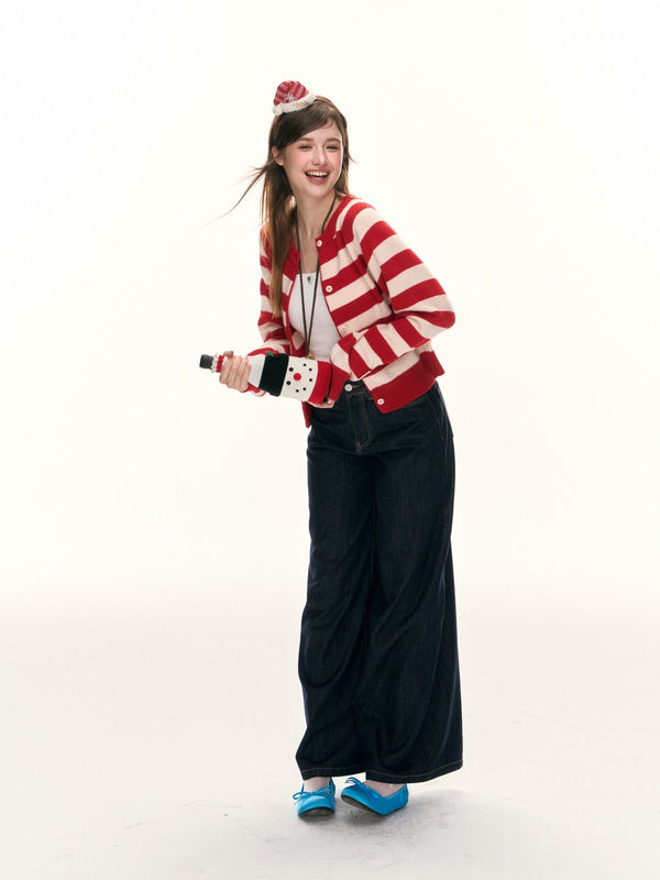 Round Neck Striped Button - Up Knit Cardigan Sweater - COPPING THREADS - ELEVEN SLEEP