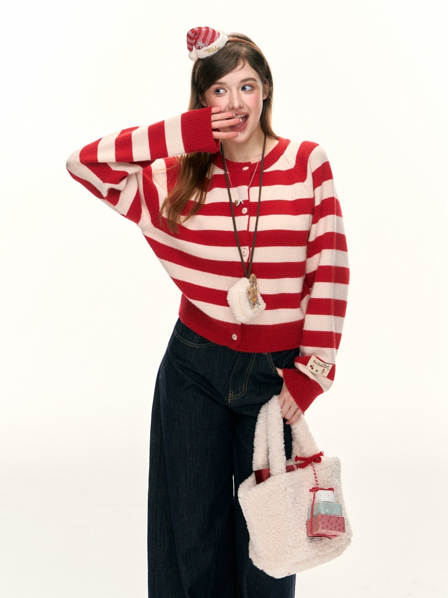 Round Neck Striped Button - Up Knit Cardigan Sweater - COPPING THREADS - ELEVEN SLEEP