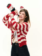 Round Neck Striped Button - Up Knit Cardigan Sweater - COPPING THREADS - ELEVEN SLEEP