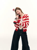 Round Neck Striped Button - Up Knit Cardigan Sweater - COPPING THREADS - ELEVEN SLEEP