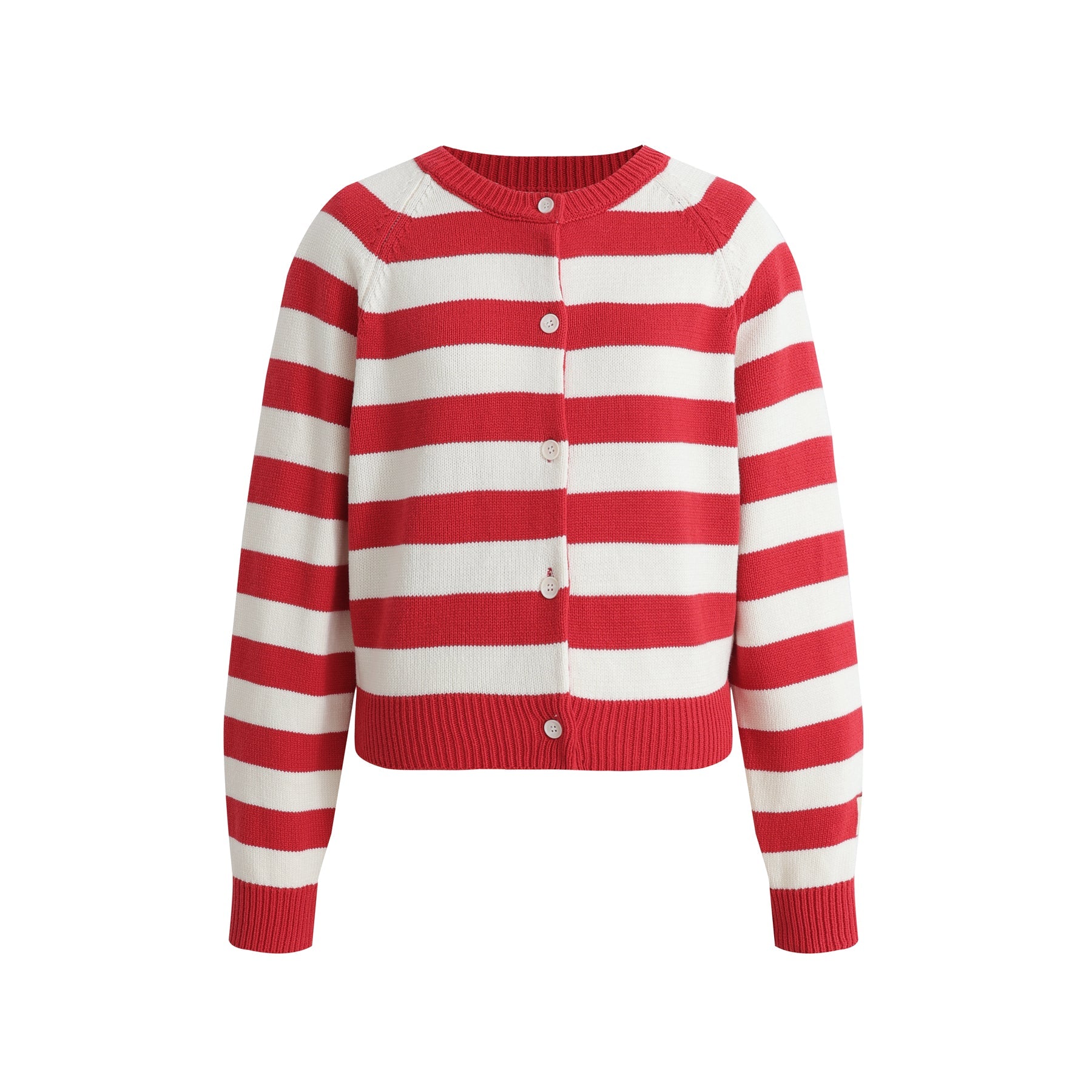 Round Neck Striped Button - Up Knit Cardigan Sweater - COPPING THREADS - ELEVEN SLEEP