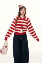 Round Neck Striped Button - Up Knit Cardigan Sweater - COPPING THREADS - ELEVEN SLEEP