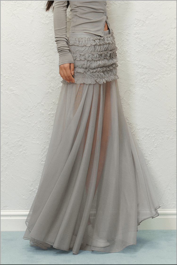 Ruched Mesh Panel Maxi Skirt - COPPING THREADS - AGAM