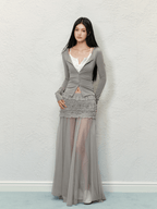 Ruched Mesh Panel Maxi Skirt - COPPING THREADS - AGAM