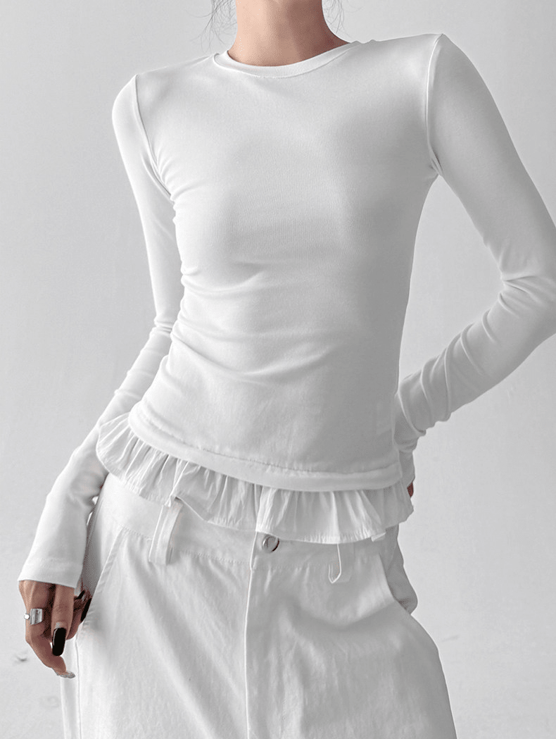 Ruffle Hem Fitted Long Sleeve Top - CT52154 - COPPING THREADS - CT Select