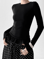 Ruffle Hem Fitted Long Sleeve Top - CT52154 - COPPING THREADS - CT Select