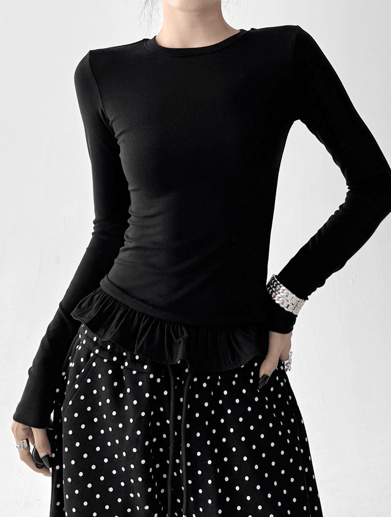 Ruffle Hem Fitted Long Sleeve Top - CT52154 - COPPING THREADS - CT Select Main image