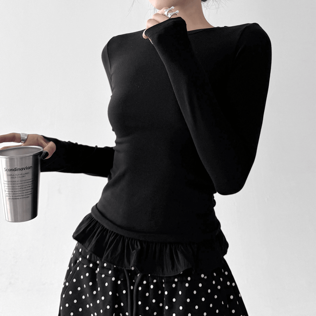 Ruffle Hem Fitted Long Sleeve Top - CT52154 - COPPING THREADS - CT Select