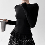 Ruffle Hem Fitted Long Sleeve Top - CT52154 - COPPING THREADS - CT Select