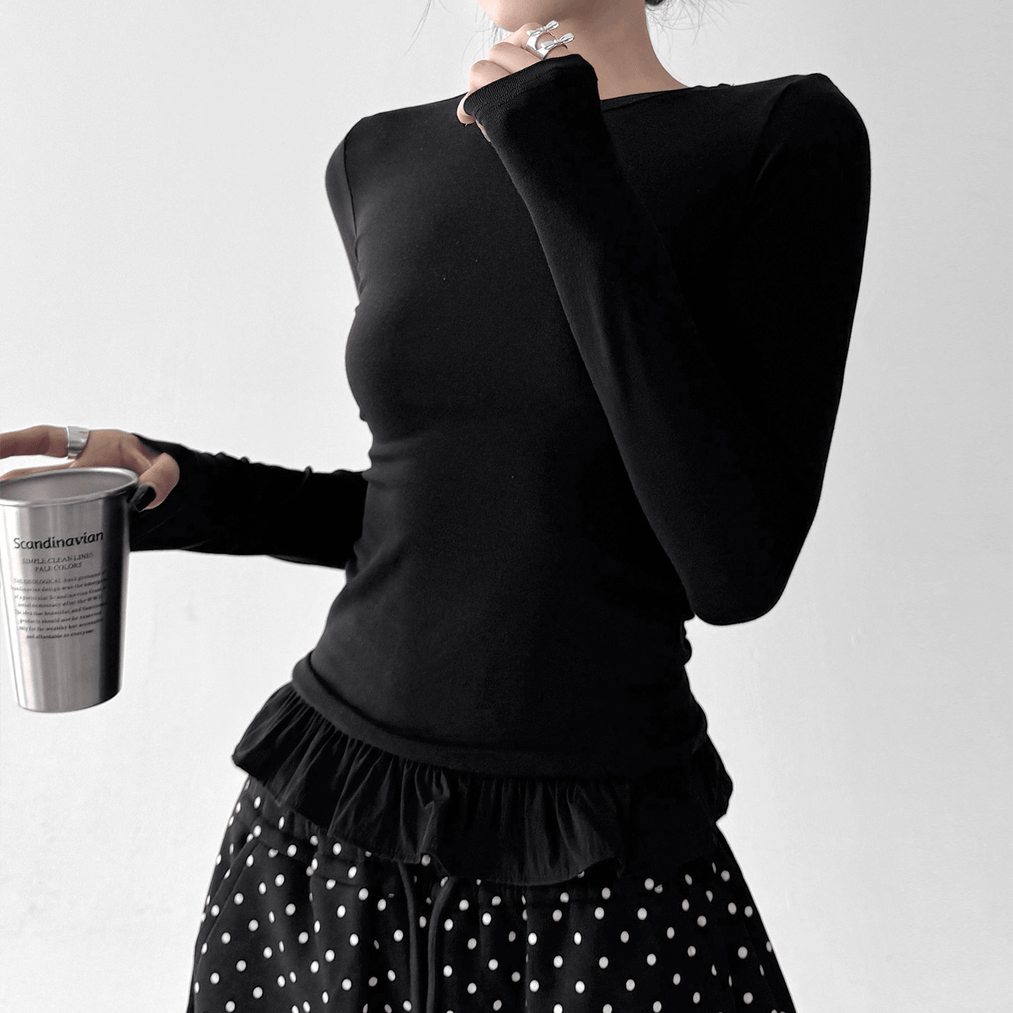 Ruffle Hem Fitted Long Sleeve Top - CT52154 - COPPING THREADS - CT Select
