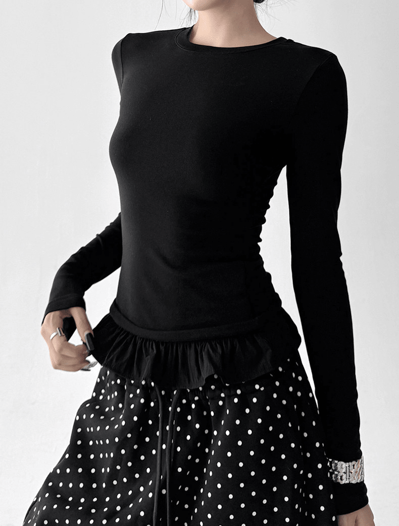 Ruffle Hem Fitted Long Sleeve Top - CT52154 - COPPING THREADS - CT Select