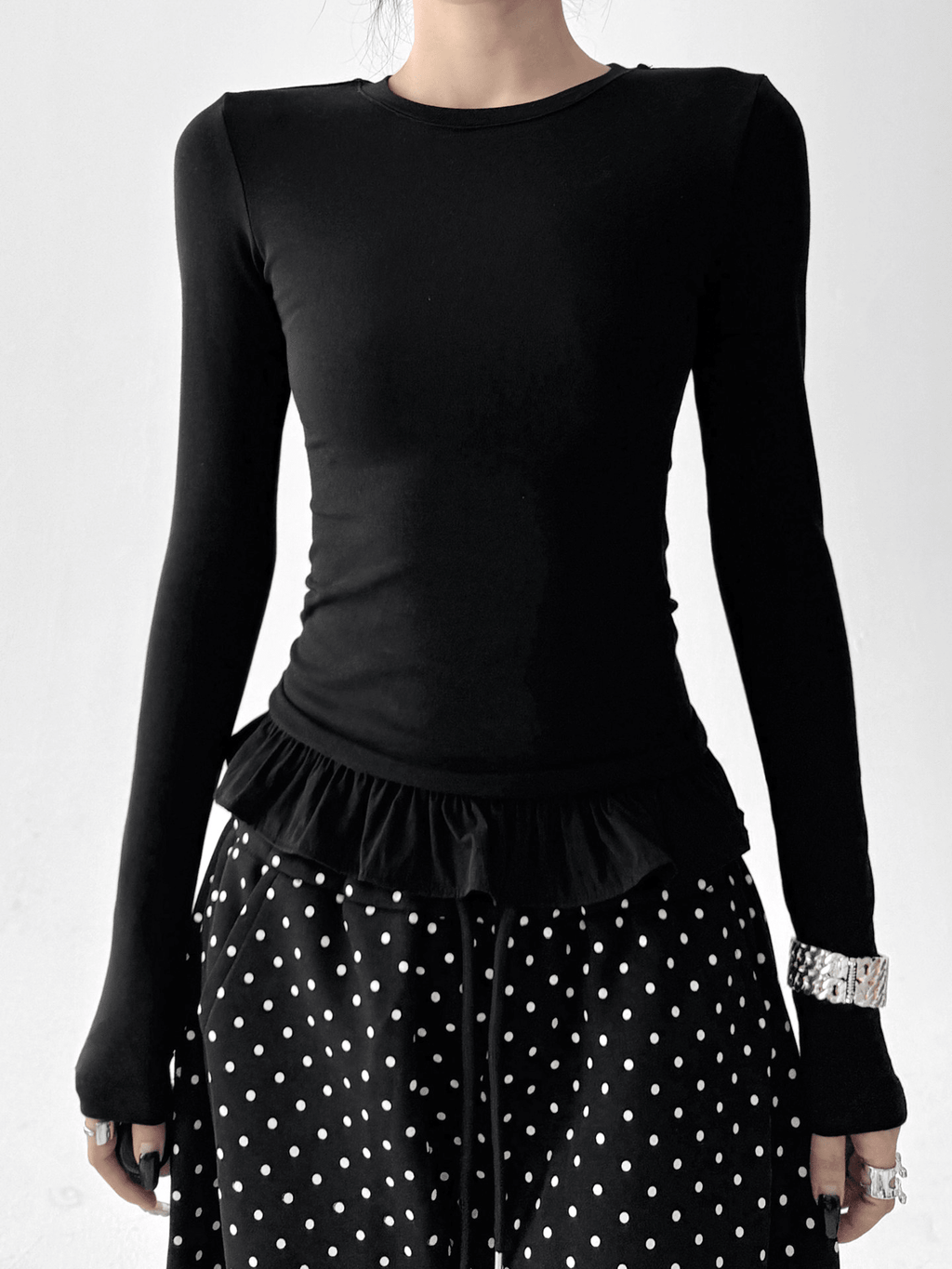 Ruffle Hem Fitted Long Sleeve Top - CT52154 - COPPING THREADS - CT Select