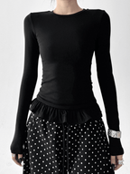 Ruffle Hem Fitted Long Sleeve Top - CT52154 - COPPING THREADS - CT Select