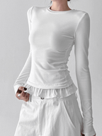Ruffle Hem Fitted Long Sleeve Top - CT52154 - COPPING THREADS - CT Select