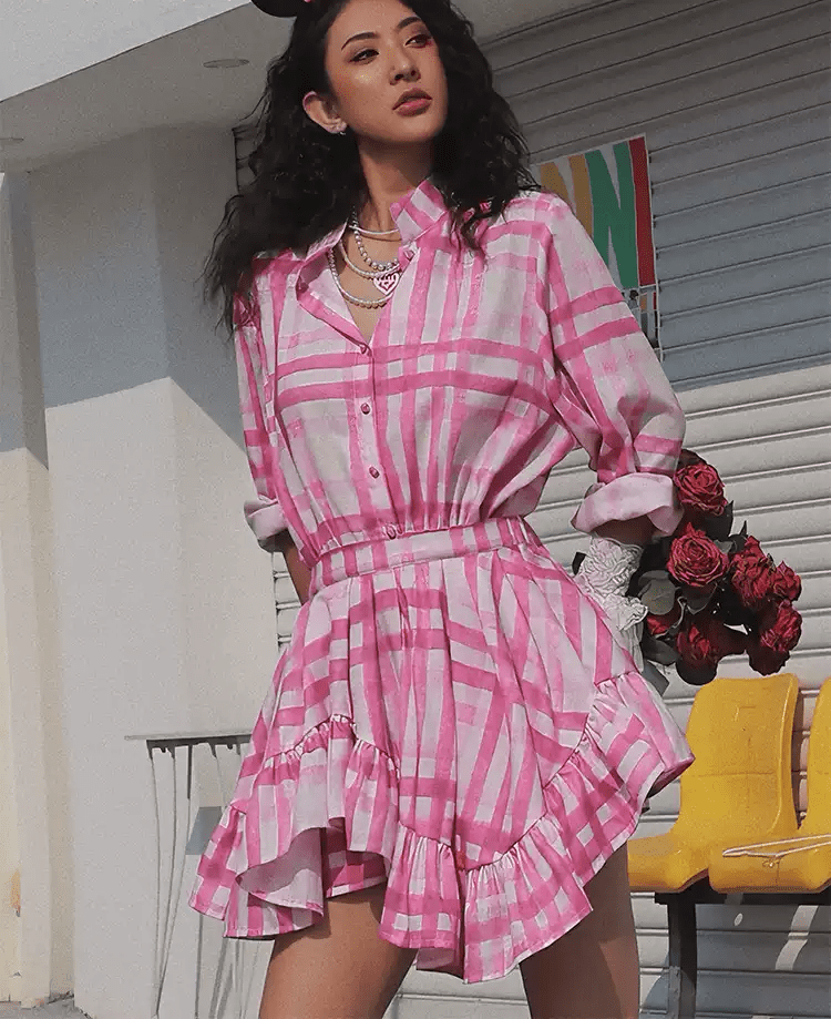 Ruffle Plaid Shirt Dress - COPPING THREADS - Yokuku